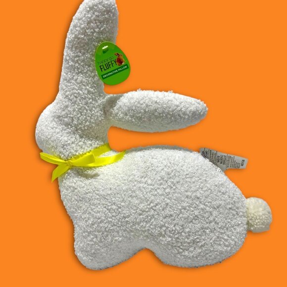 Bunny-Shaped Decorative Pillow With Soft Textured Finish & Yellow Ribbon Accent - Picture 10 of 10